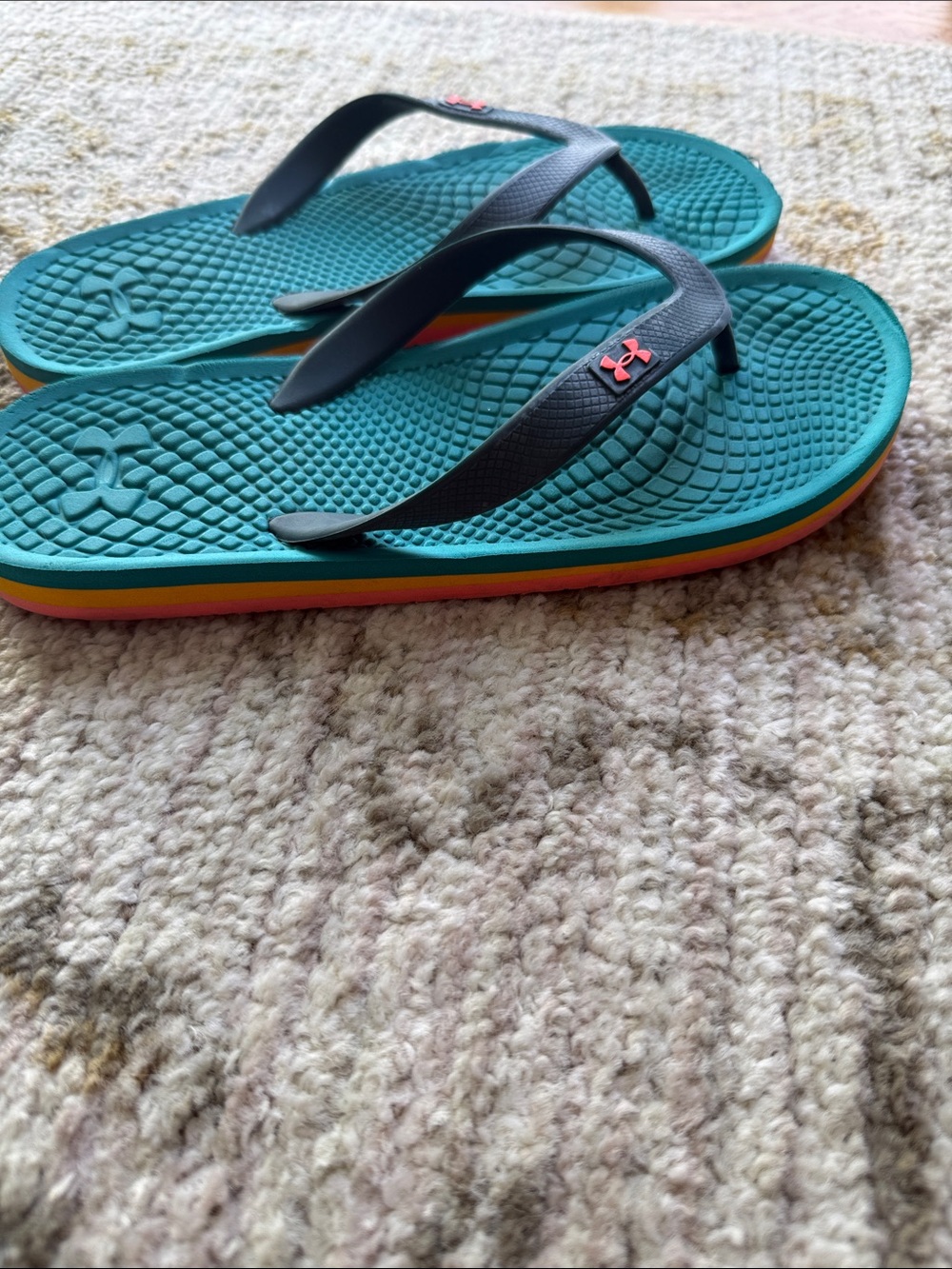 Under Armour Teal & Black Men's Flip Flops with Coral Logo - Picture 4 of 5